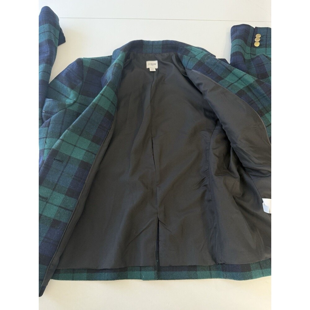 J.Crew Women’s Plaid Blazer Jacket Size 12 Wool Blend Green Tartan Gold Buttons - Picture 16 of 16